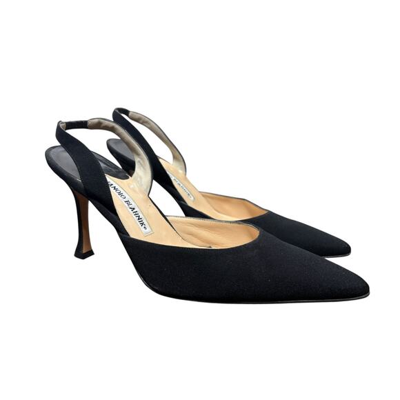Manolo Blahnik Shoes - Manolo Blahnik Vintage Y2K Carolyne 70 Slingback Fabric Pumps 37